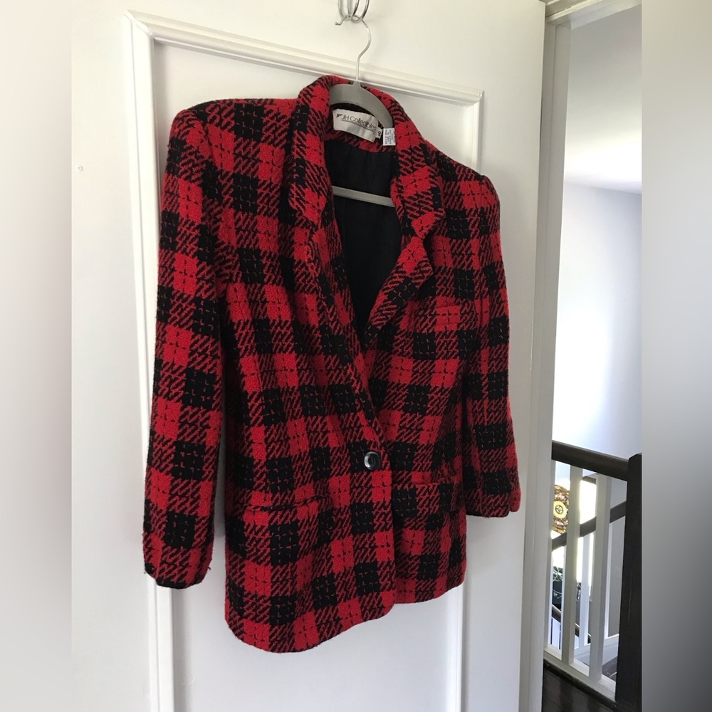 JH Collection Red Plaid Vintage Thick  Blazer